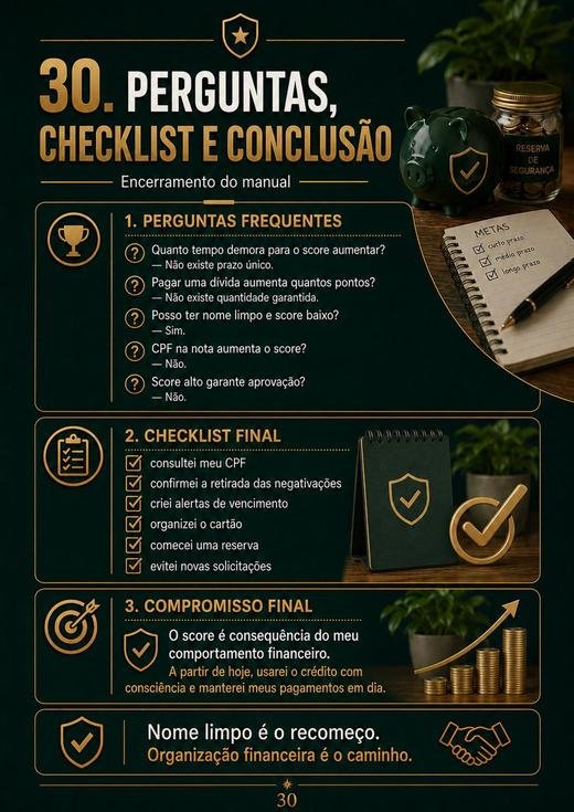 Página 30 do manual: perguntas frequentes e checklist final